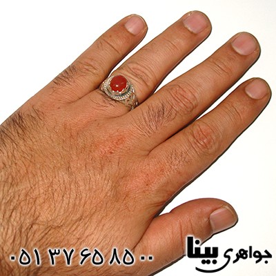 انگشتر عقیق یمنی مردانه شبکه کاری _کد:7741