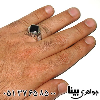 انگشتر عقیق سیاه (اونیکس) مردانه مدل پنج تن _کد:7786