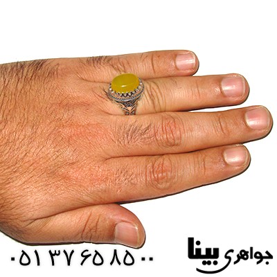 انگشتر عقیق شرف الشمس مردانه با نقوش اسلیمی _کد:7820