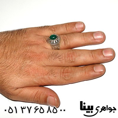انگشتر عقیق سبز مردانه کلاسیک شبکه ای _کد:7928