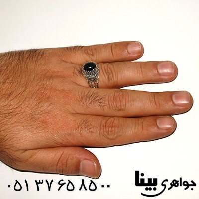 انگشتر عقیق سیاه (اونیکس) مردانه شبکه کاری _کد:7943