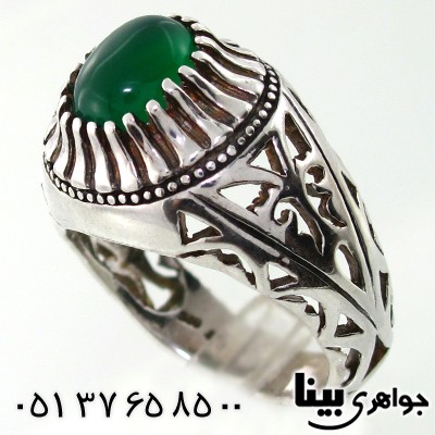 انگشتر عقیق سبز مردانه کلاسیک شبکه ای _کد:7946