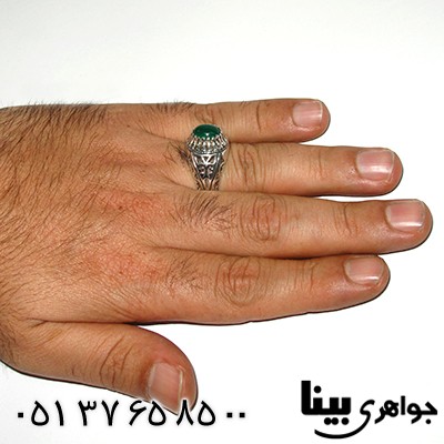 انگشتر عقیق سبز مردانه کلاسیک شبکه ای _کد:7946