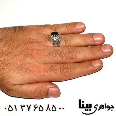 انگشتر عقیق سیاه (اونیکس) مردانه کلاسیک شبکه ای _کد:7949