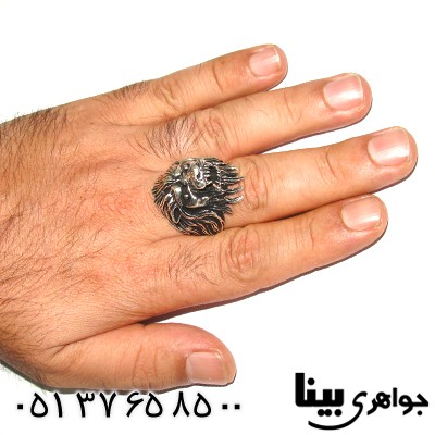انگشتر نقره مردانه درشت شیرنشان سیاه قلم باشکوه _کد:8103