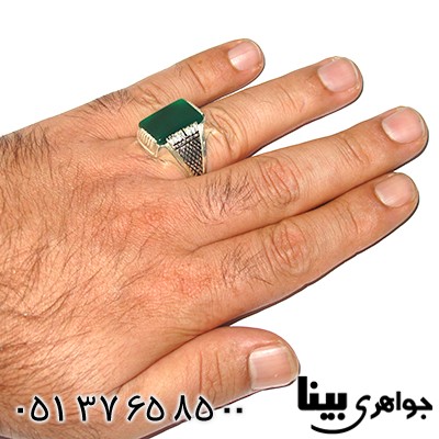 انگشتر عقیق سبز عالی مردانه درشت طرح فاخر _کد:8112