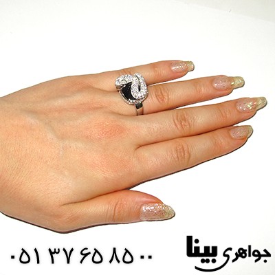 انگشتر عقیق سیاه (اونیکس) زنانه مدل افعی جواهر نشان _کد:8148