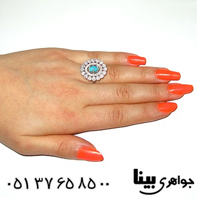 انگشتر فیروزه نیشابوری شجری زنانه مدل خورشید _کد:8196