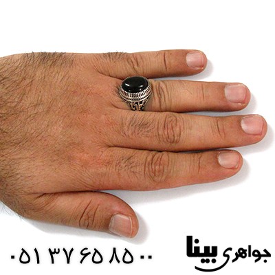 انگشتر عقیق سیاه (اونیکس) مردانه با رکاب یا فاطمه _کد:8260