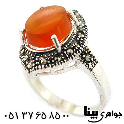انگشتر عقیق یمنی زنانه مارکازیتی درشت _کد:8391