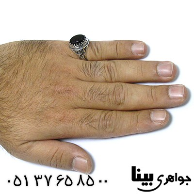 انگشتر عقیق سیاه (اونیکس) مردانه با رکاب علی ولی الله _کد:8477