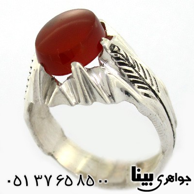 انگشتر عقیق یمنی مردانه مدل برگ _کد:8576
