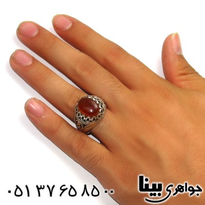 انگشتر عقیق یمنی مردانه درشت مدل اسلیمی _کد:8707