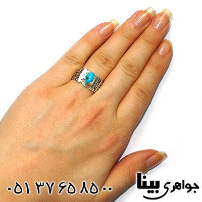 انگشتر فیروزه نیشابوری کلاسیک اسلیمی _کد:8840