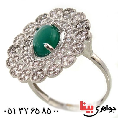 انگشتر عقیق سبز زنانه مدل شمسه _کد:9151