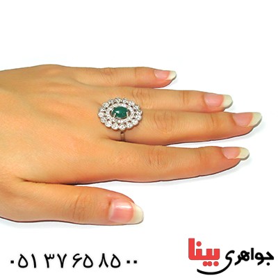 انگشتر عقیق سبز زنانه مدل شمسه _کد:9151