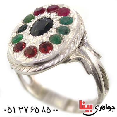 انگشتر چند جواهر زمرد و یاقوت  درشت حرزدار _کد:9197