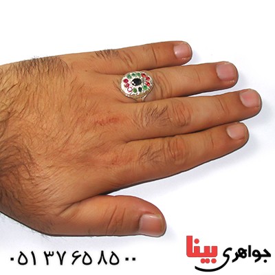 انگشتر چند جواهر زمرد و یاقوت  درشت حرزدار _کد:9197
