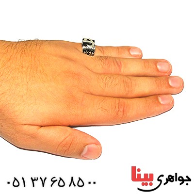 انگشتر عقیق سیاه (اونیکس) مردانه درشت با طرح نستعلیق _کد:9287