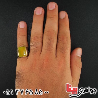 انگشتر عقیق زرد مردانه طرح بسم الله _کد:9637
