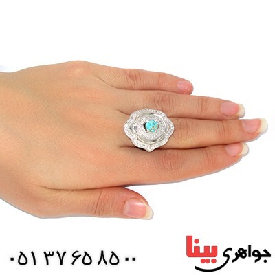 انگشتر فیروزه نیشابوری درشت زنانه مدل مشکات _کد:9860
