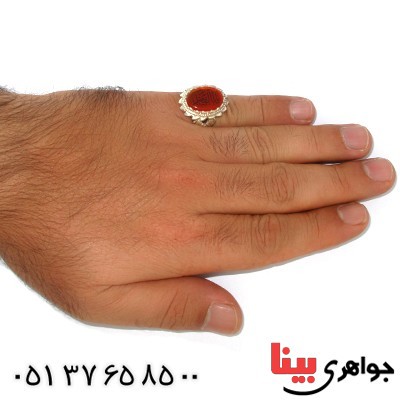 انگشتر عقیق یمنی مردانه درشت اصیل با حکاکی یا اباالفضل _کد:9862
