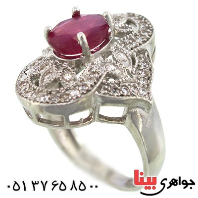 انگشتر یاقوت سرخ زنانه درشت رودیوم لوکس شکیل _کد:9938