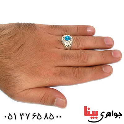 انگشتر فیروزه مصری و الماس مردانه فاخر _کد:1431