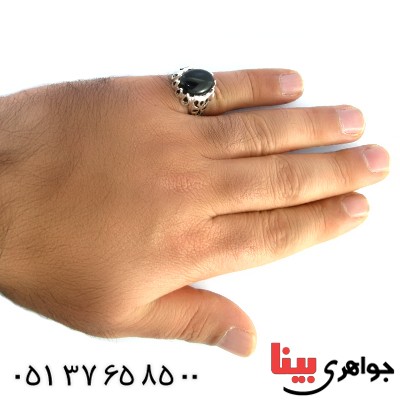 انگشتر عقیق سیاه (اونیکس) مردانه درشت دور اشکی _کد:10156