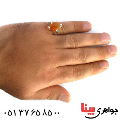 انگشتر عقیق یمنی دو رگه مردانه مدل چهار چنگ _کد:10172