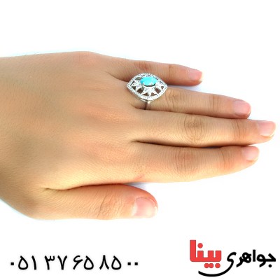 انگشتر فیروزه نیشابوری زنانه درشت مدل ملکه _کد:10228