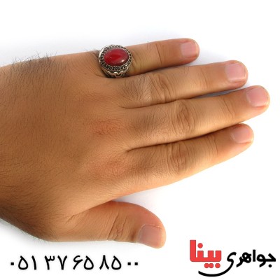 انگشتر عقیق قرمز مردانه درشت مدل اردلان _کد:10348