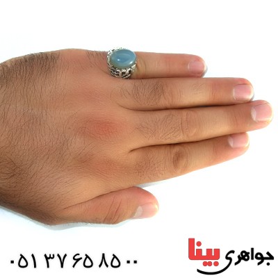 انگشتر عقیق کبود مردانه درشت محمد رسول الله (ص) _کد:10398