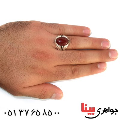 انگشتر عقیق قرمز مردانه درشت چهار چنگ _کد:10494