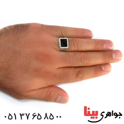 انگشتر عقیق سیاه (اونیکس) مردانه شبکه ای _کد:10495