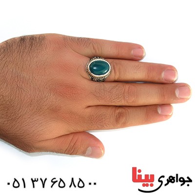 انگشتر عقیق سبز مردانه یا رضا و یا حسین (ع) _کد:10498
