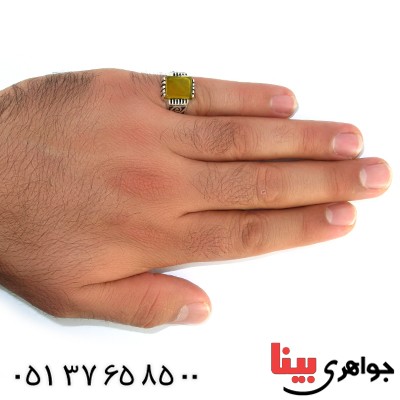 انگشتر عقیق شرف الشمس مربعی مردانه شبکه ای _کد:10499