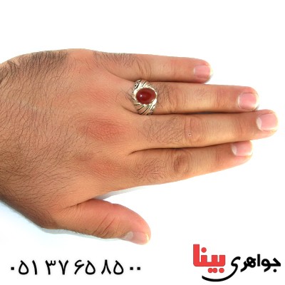 انگشتر عقیق قرمز مردانه شیار دار _کد:10500