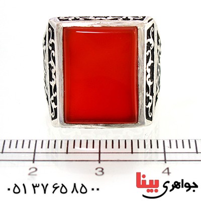 انگشتر عقیق قرمز مردانه مربعی درشت یا فاطمه (س) _کد:10507