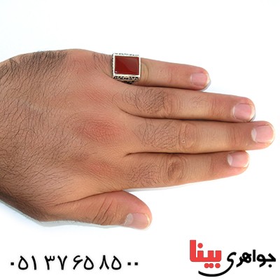 انگشتر عقیق قرمز مردانه مربعی درشت یا فاطمه (س) _کد:10507