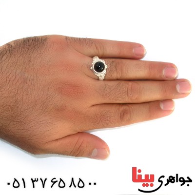 انگشتر عقیق سیاه (اونیکس) مردانه مدل دست و دلبر _کد:10509