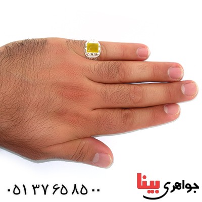 انگشتر عقیق شرف الشمس مربعی مردانه اسلیمی شبکه ای _کد:10533