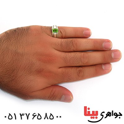 انگشتر زبرجد مستطیلی مردانه کلاسیک دو شیار _کد:10534