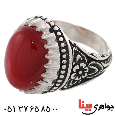 انگشتر عقیق قرمز درشت مردانه سنتی مدل گلستان _کد:10535