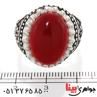 انگشتر عقیق قرمز درشت مردانه سنتی مدل گلستان _کد:10535