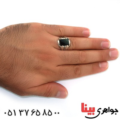 انگشتر عقیق سیاه (اونیکس) مربعی مردانه مدل چهار چنگ _کد:10538