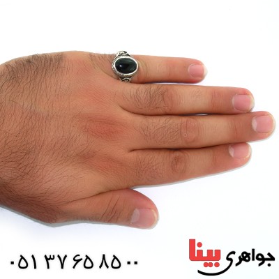 انگشتر عقیق سیاه (اونیکس) مردانه مدل اسلیمی _کد:10540