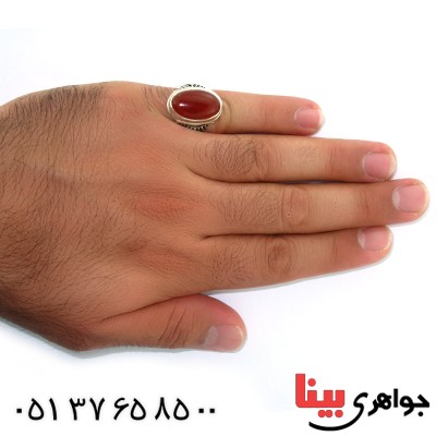 انگشتر عقیق قرمز درشت مردانه مدل دور ساده _کد:10541