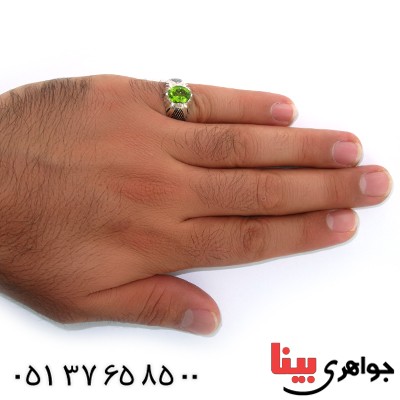 انگشتر زبرجد مردانه سوهانی دور چنگی _کد:10549