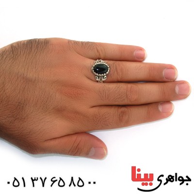 انگشتر عقیق سیاه (اونیکس) مردانه علی (ع) قرینه _کد:10555